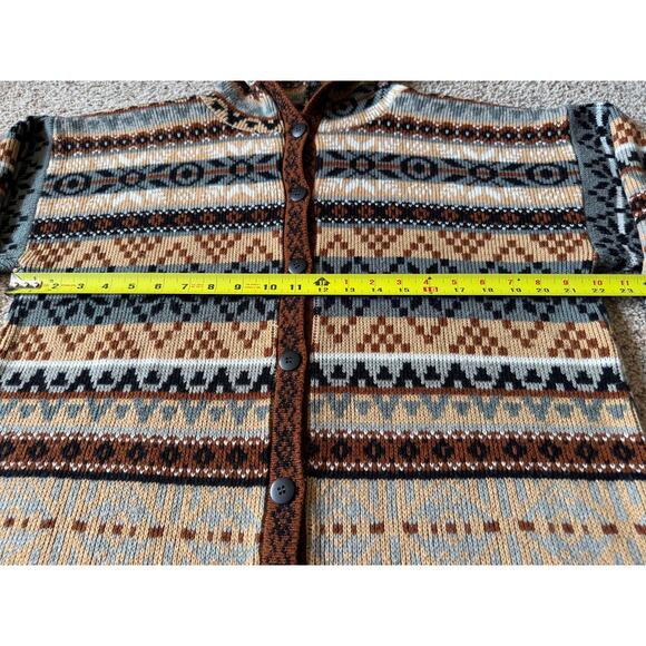 Vintage Fair Isle Cardigan Sweater Hooded Retro Nordic 90s Cabincore Neutrals - Picture 4 of 7